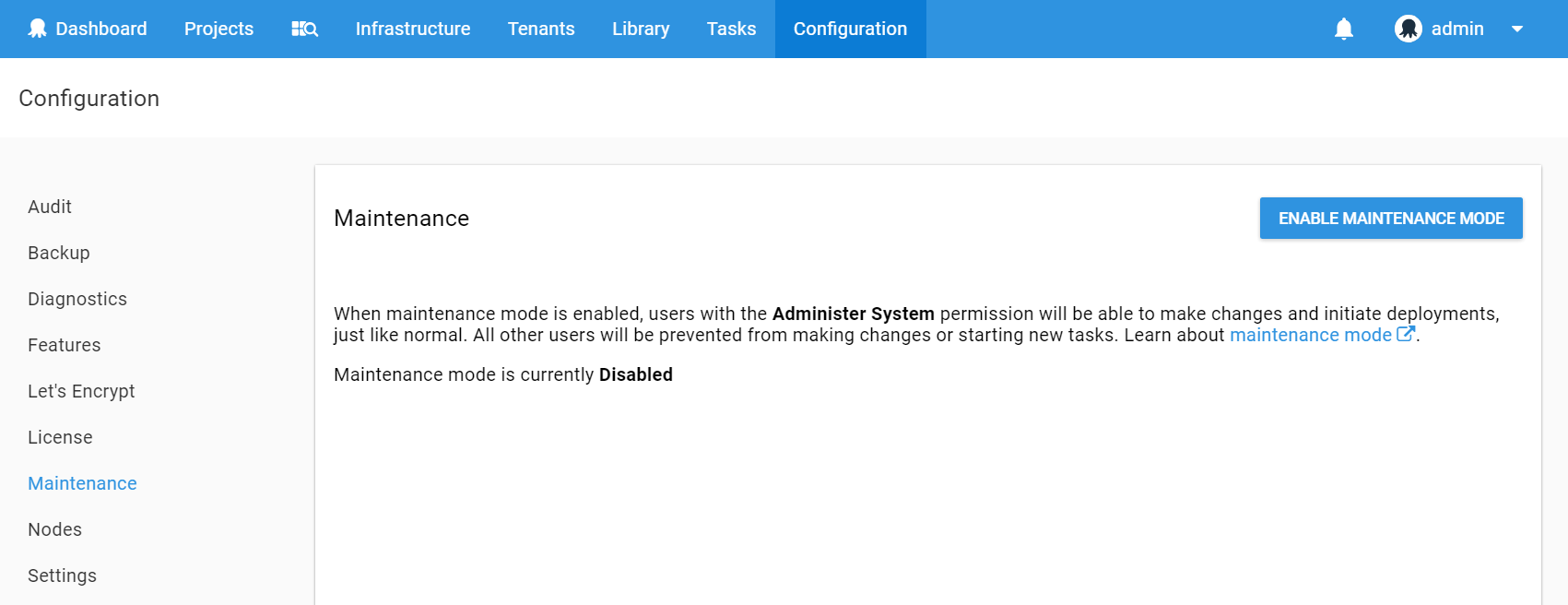 Maintenance Mode Configuration