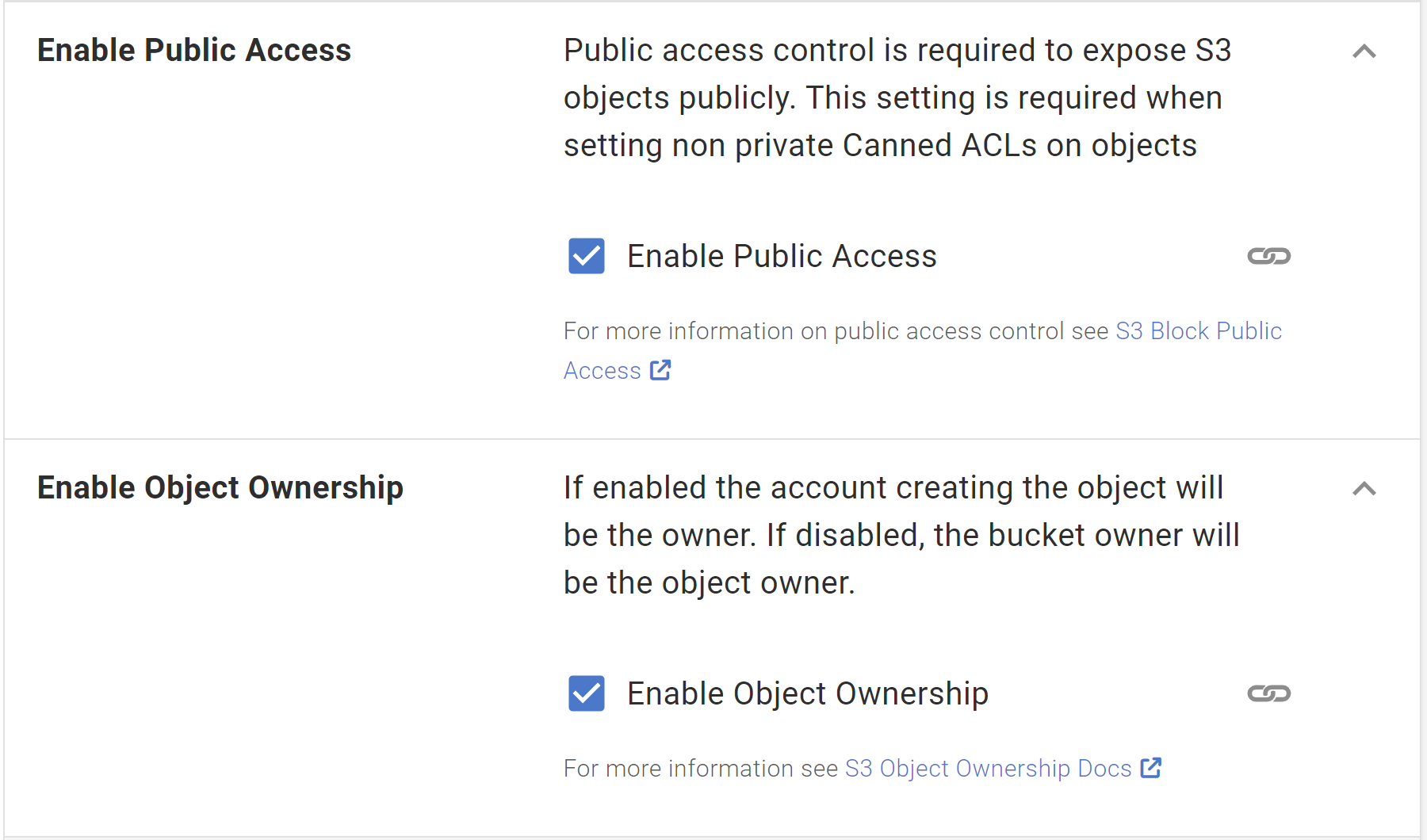 Create an Amazon S3 Bucket Advanced Security section