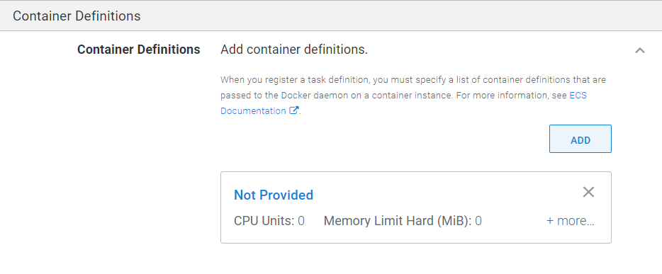 ECS Step Container Definitions Section
