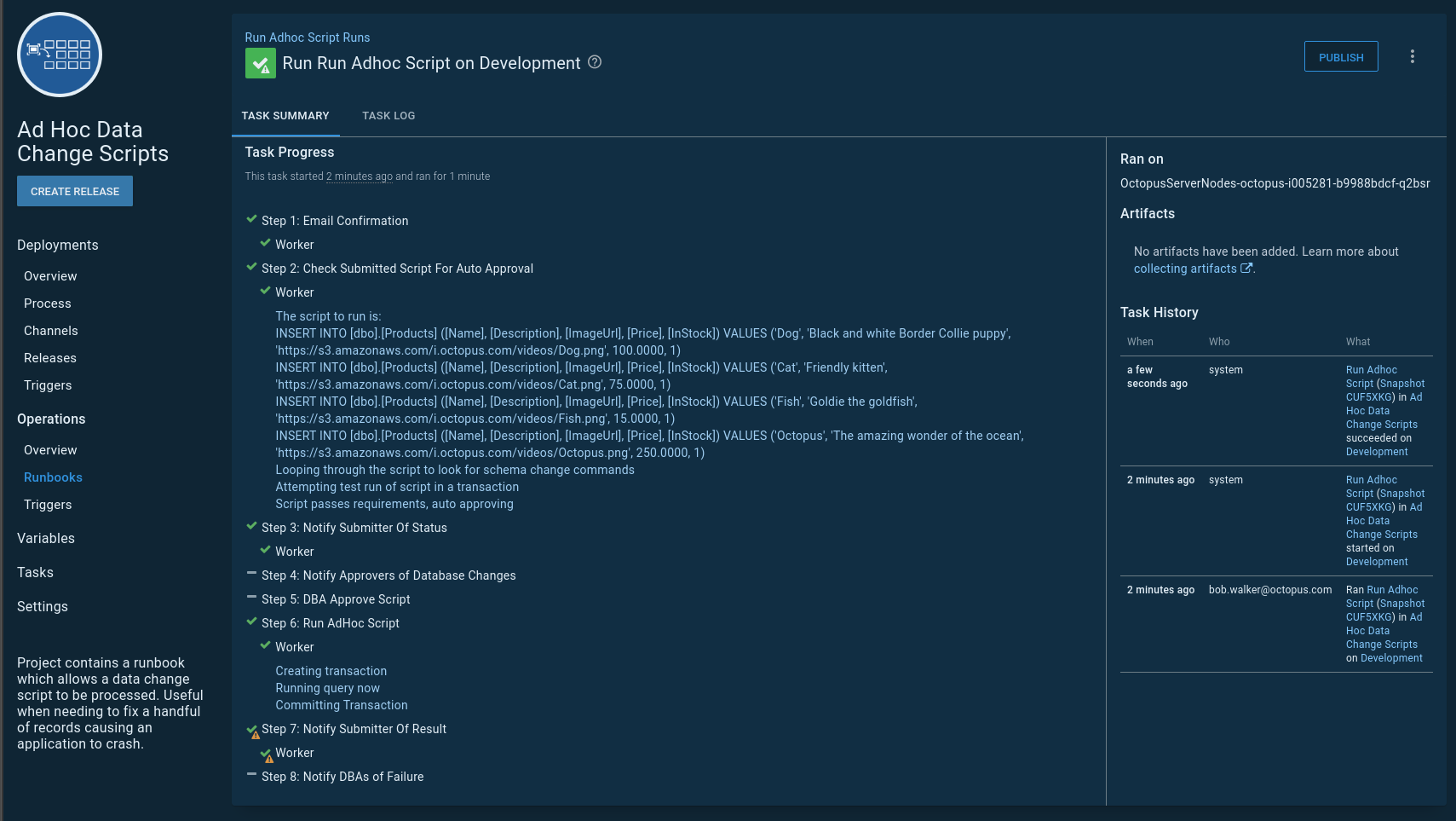 Task progress for the ad-hoc script