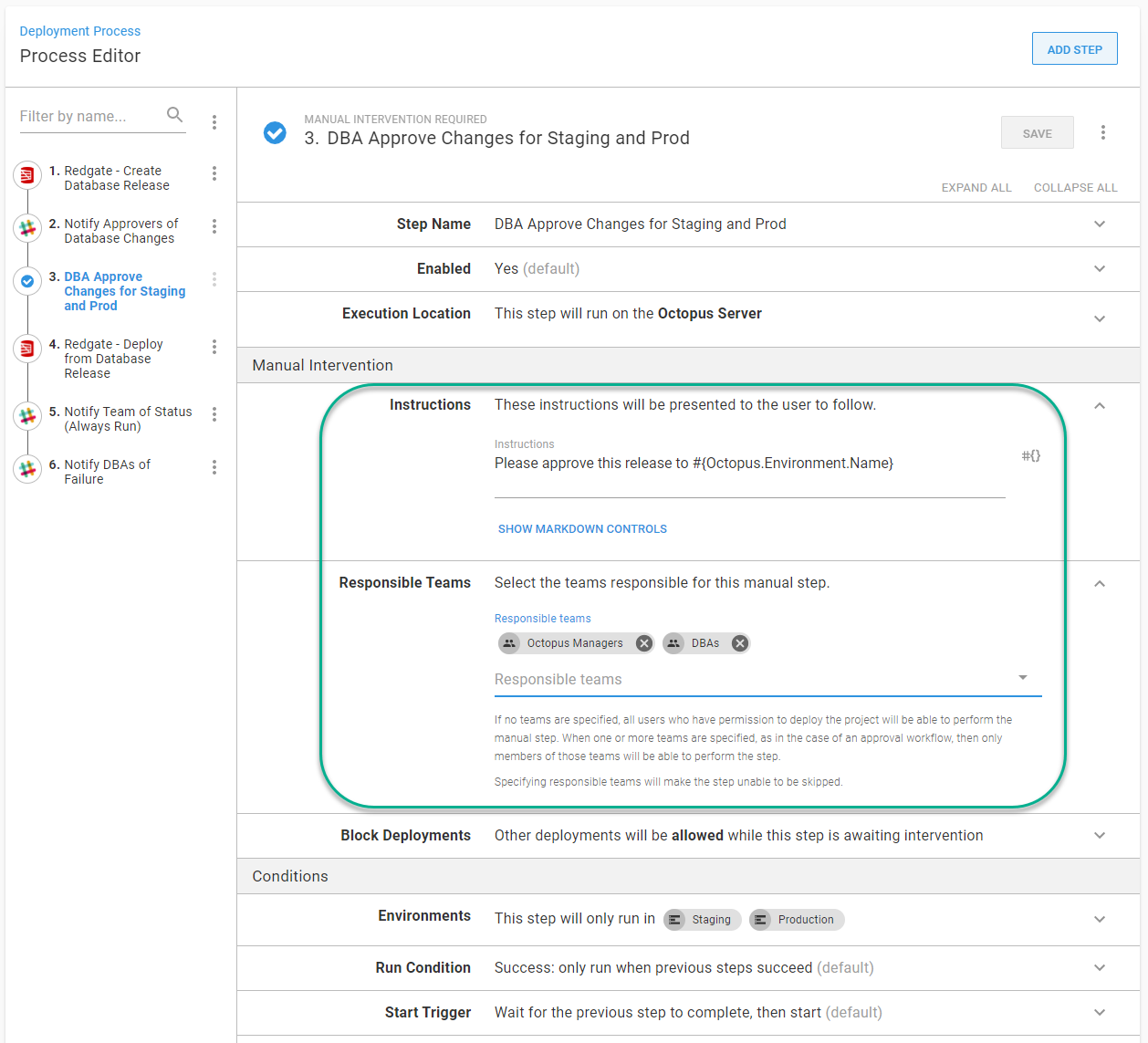 Octopus manual intervention step