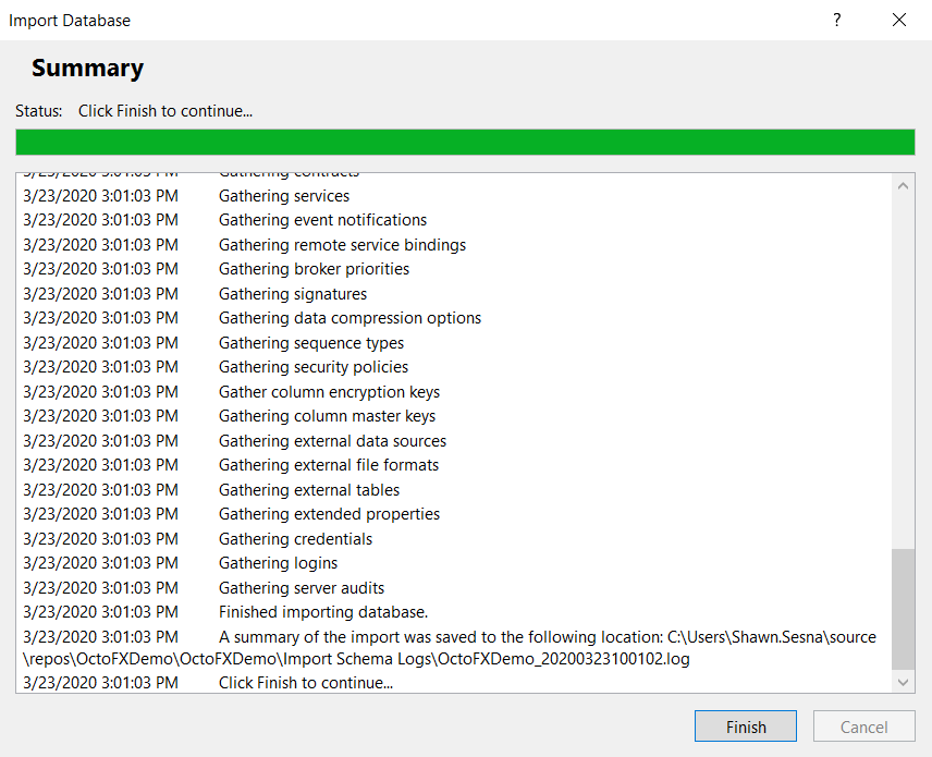 Summary of the database import process