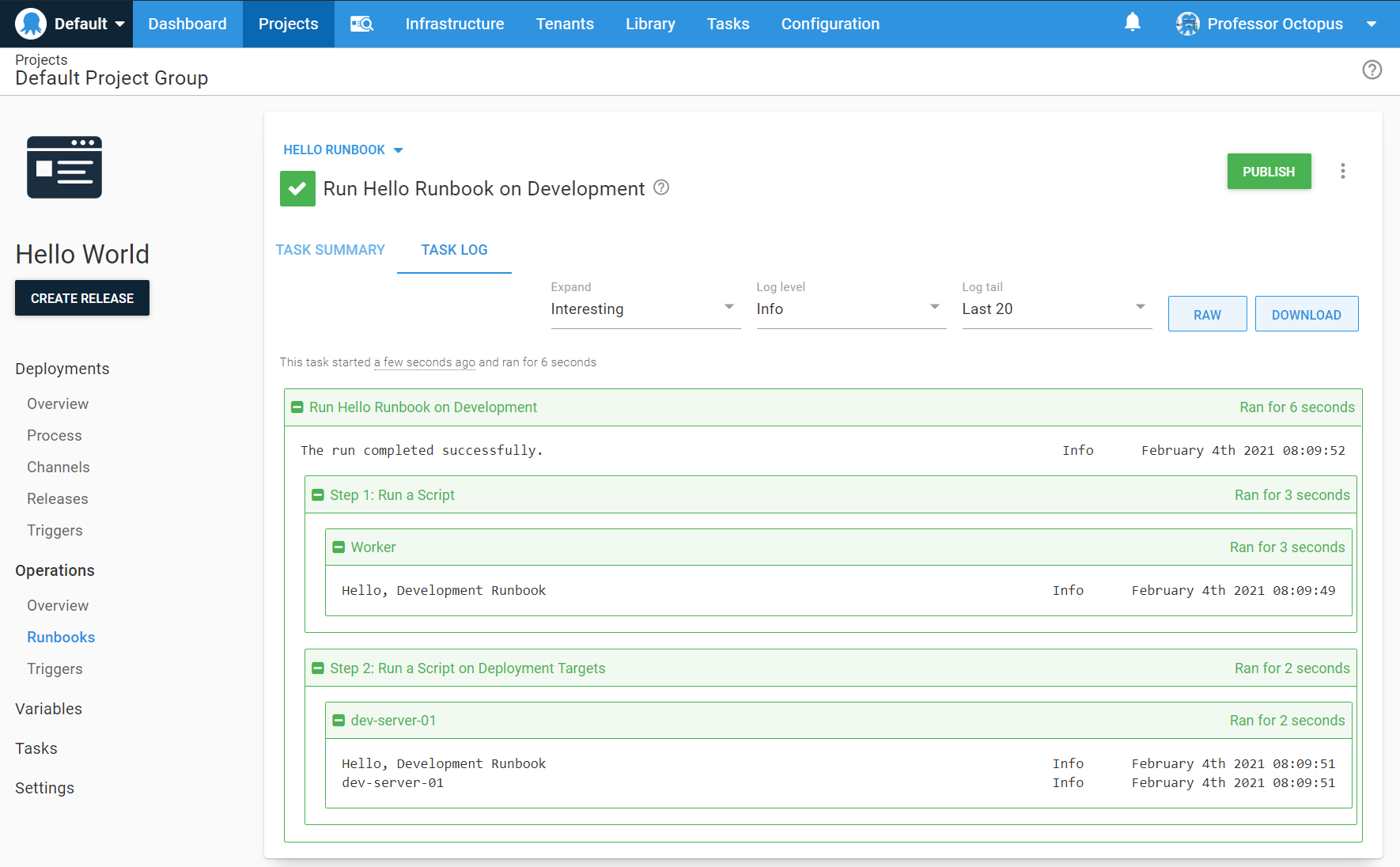 Running the runbook script on a deployment target
