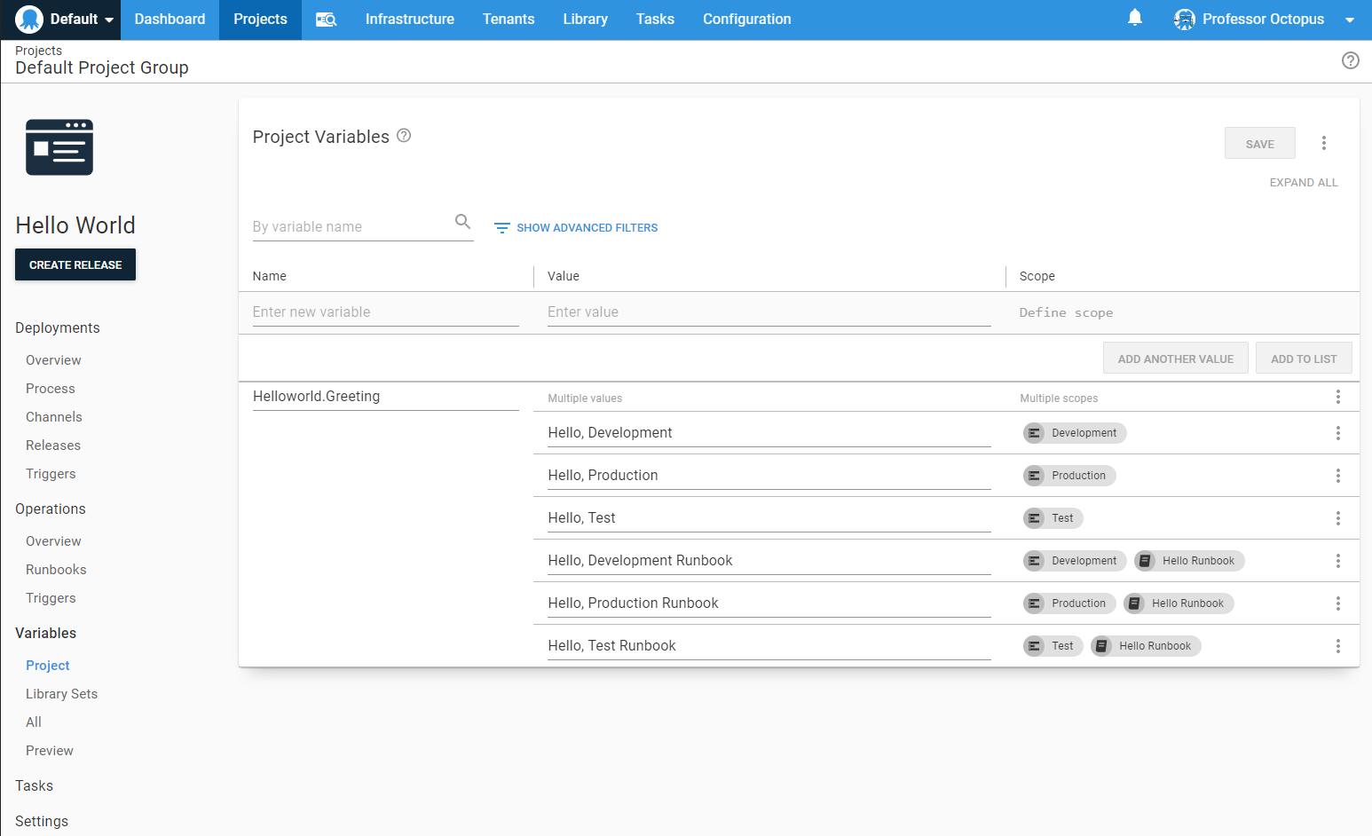 The hello world variables