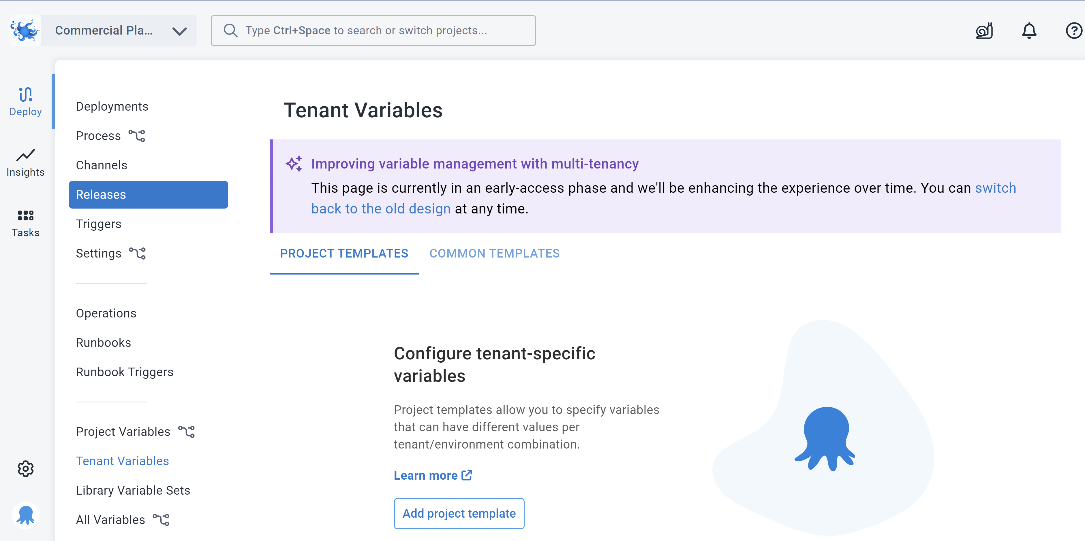 Octopus Deploy Tenant variable dashboard