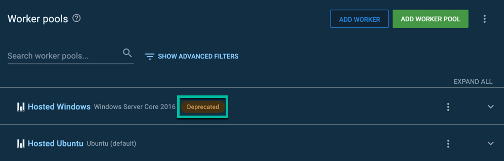 Worker Pool list with deprecated worker