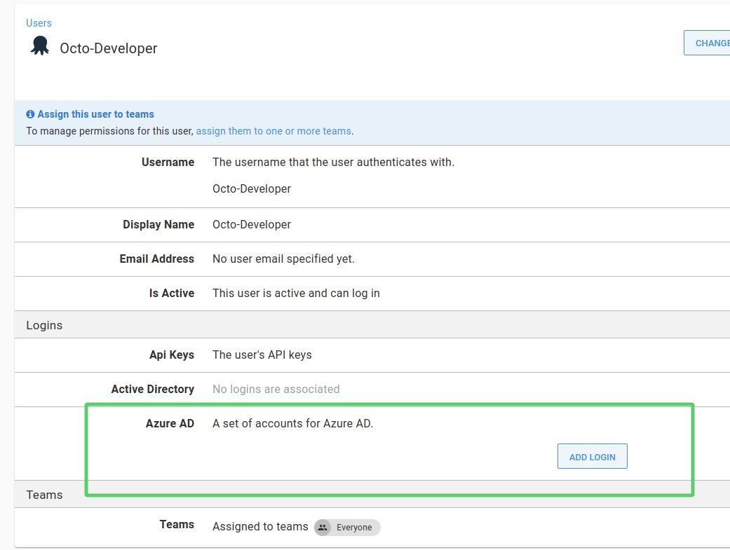 Add an Azure AD login to an Octopus user