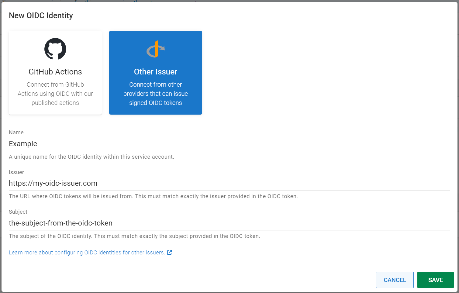 OIDC Identity for other issuer