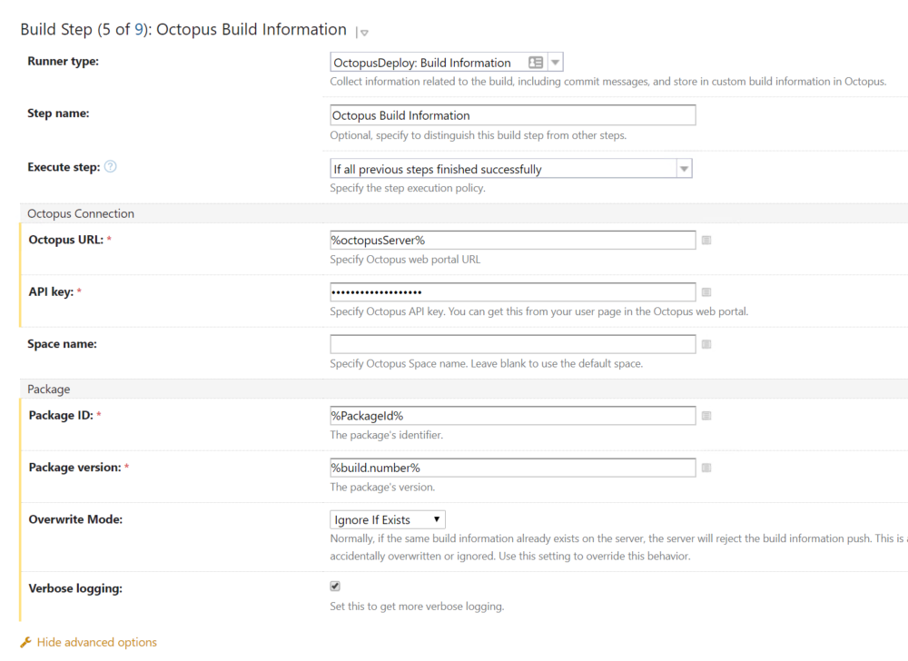 TeamCity build information Step