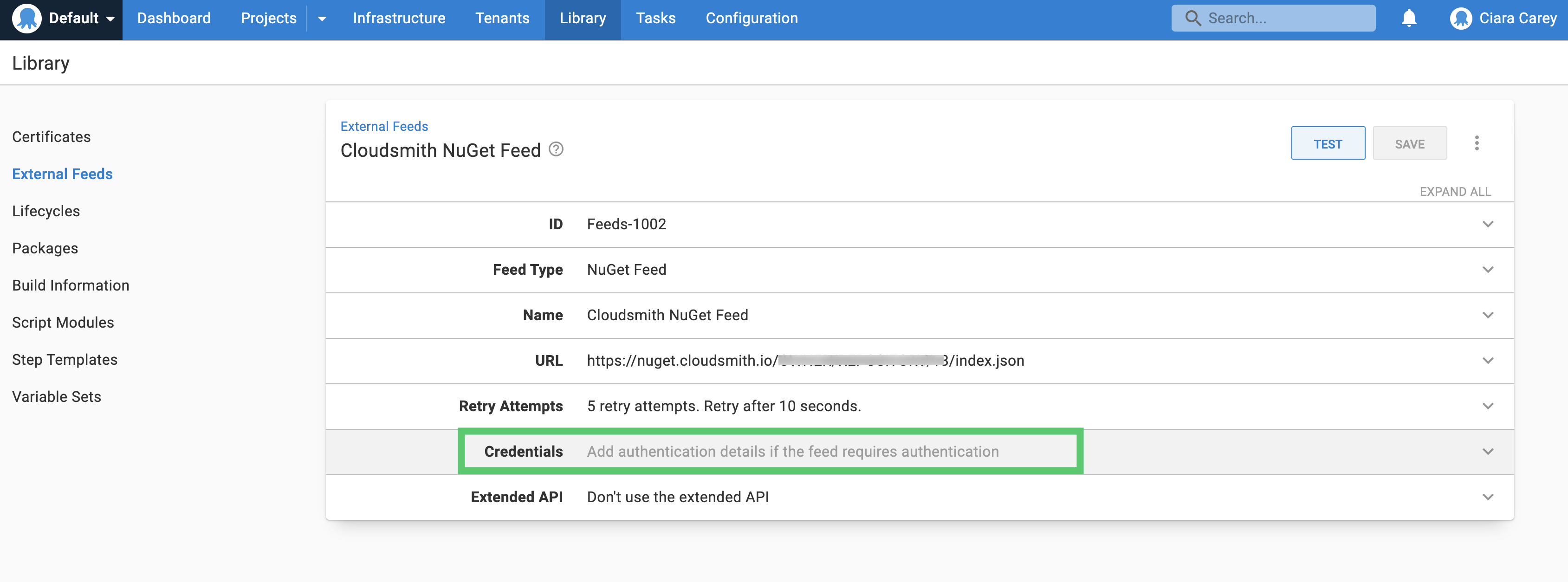 Credentials for your external feed