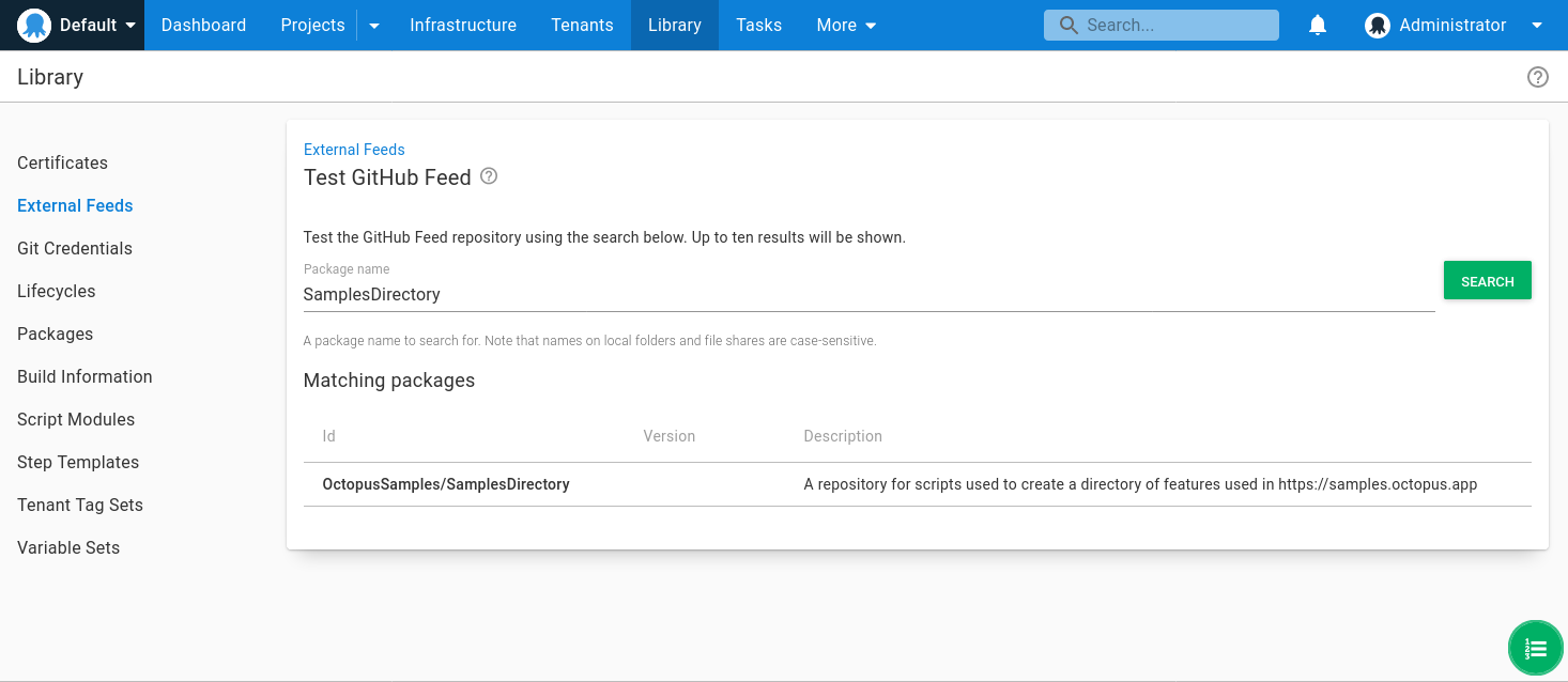 GitHub Feed Test search