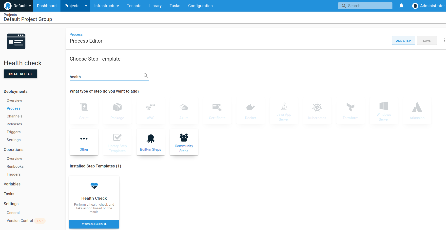 Health check step search