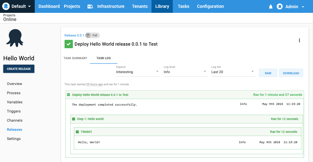 Hello world task summary