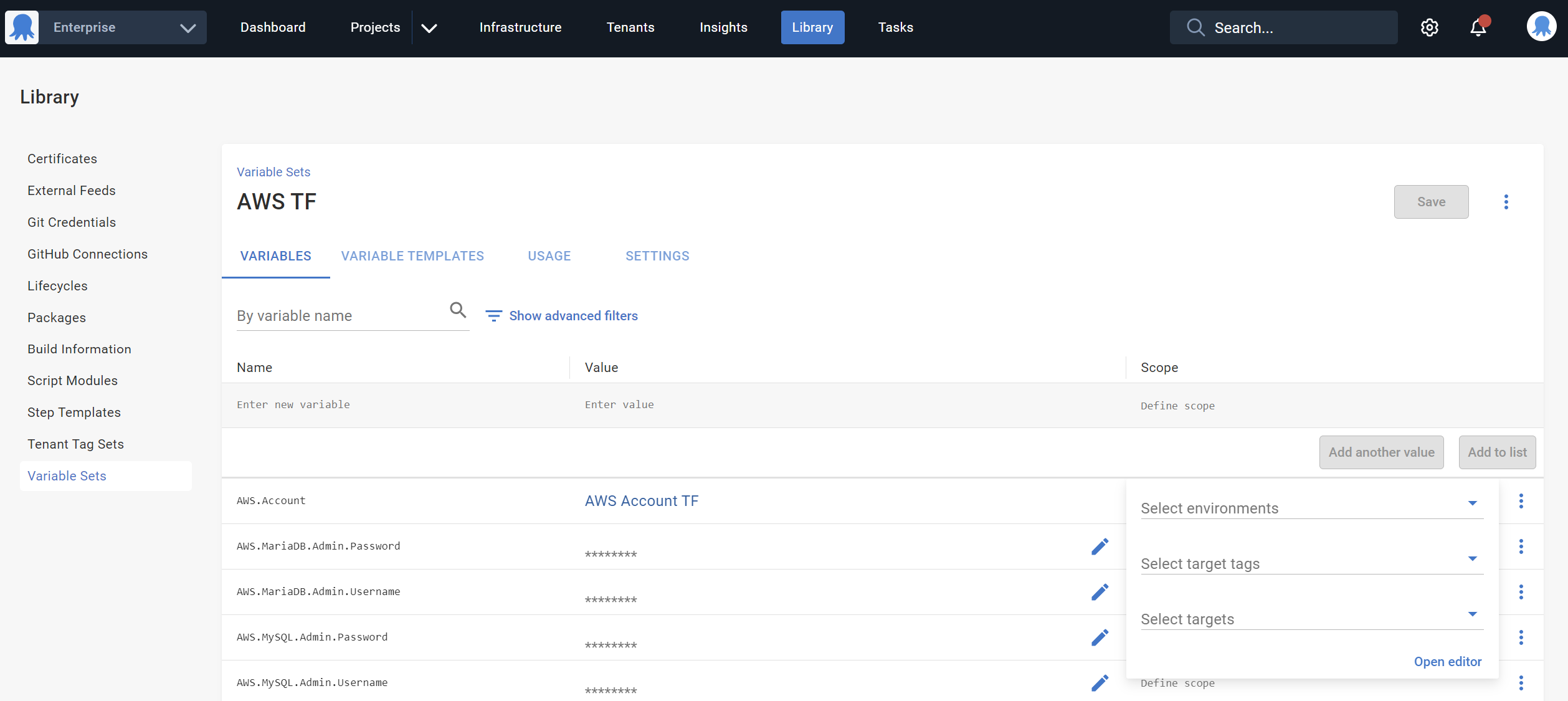 Library variables in Octopus Deploy
