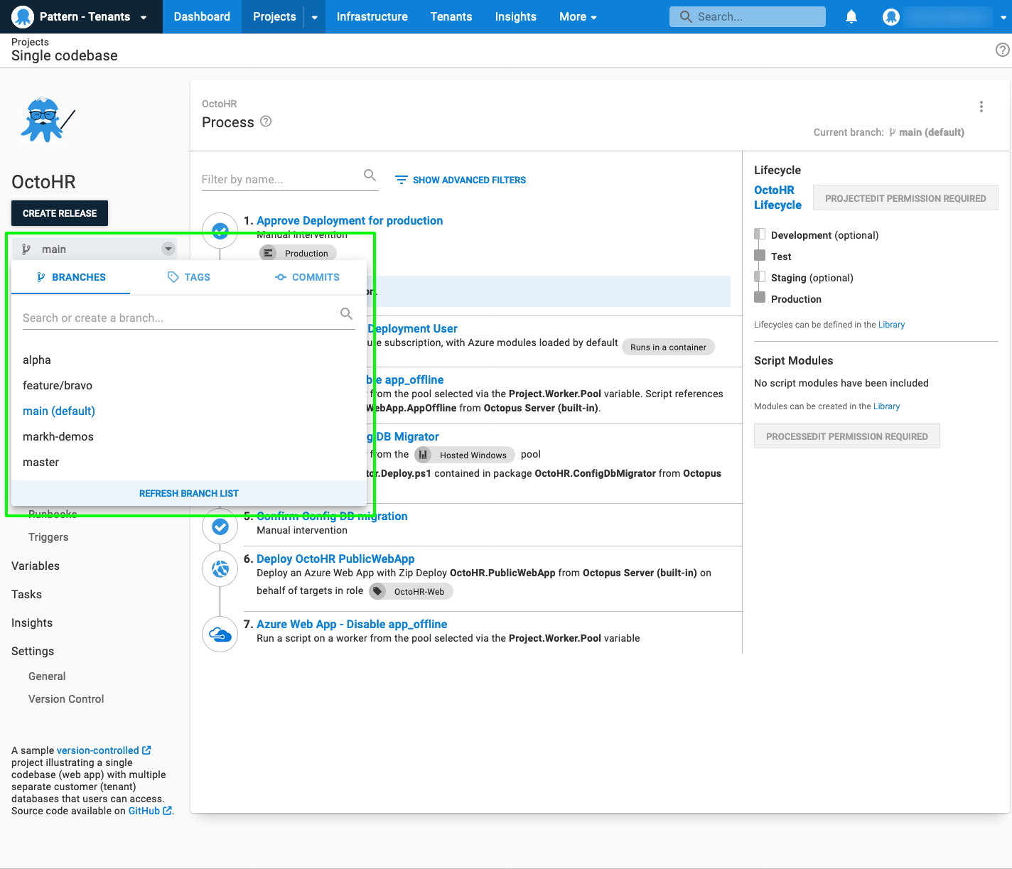 Branch-switcher user-interface