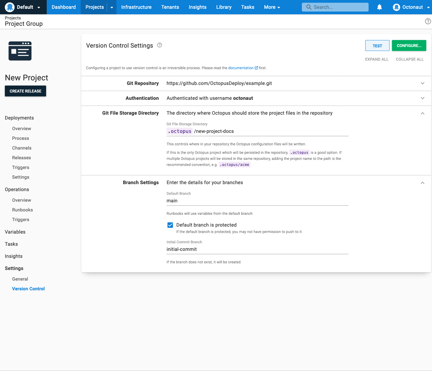 initial commit branch and protected default branch