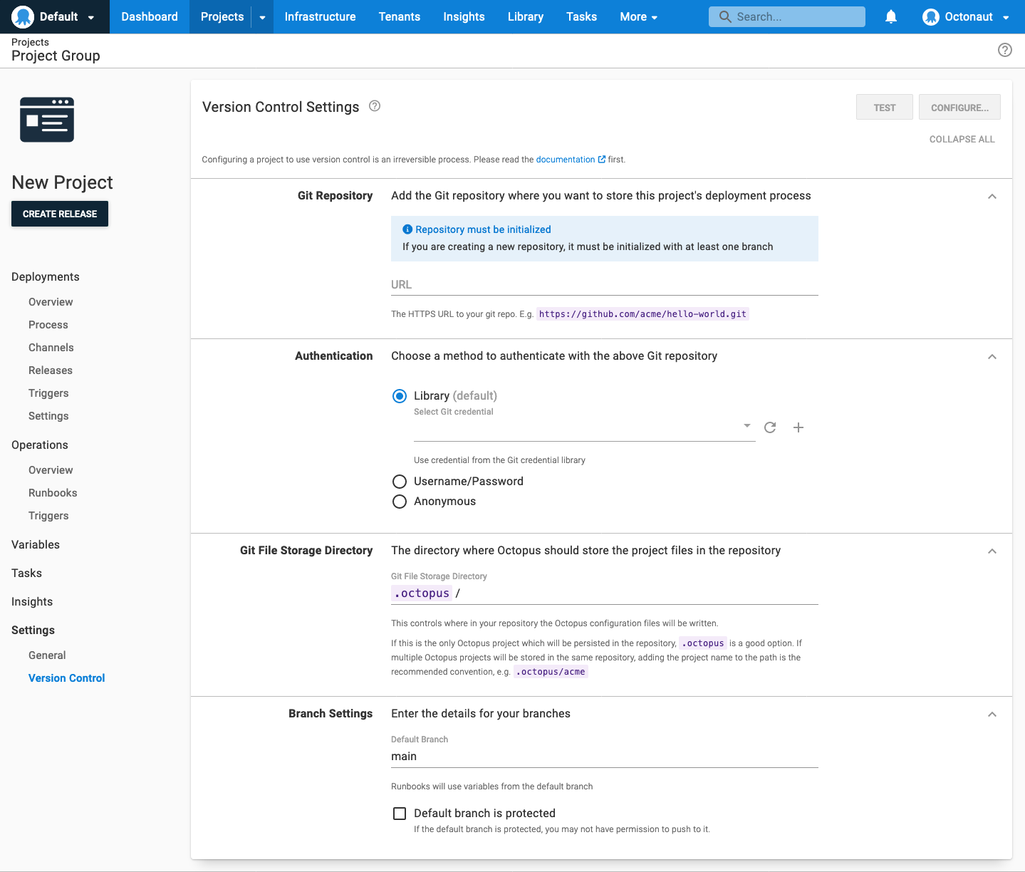Version-control configuration UI