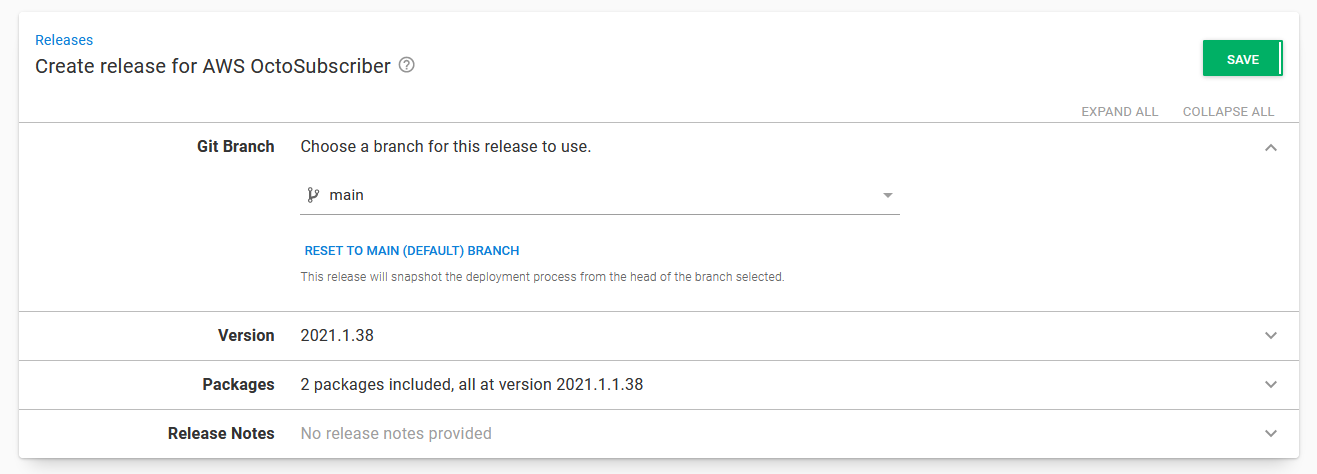 creating a release via the Octopus UI