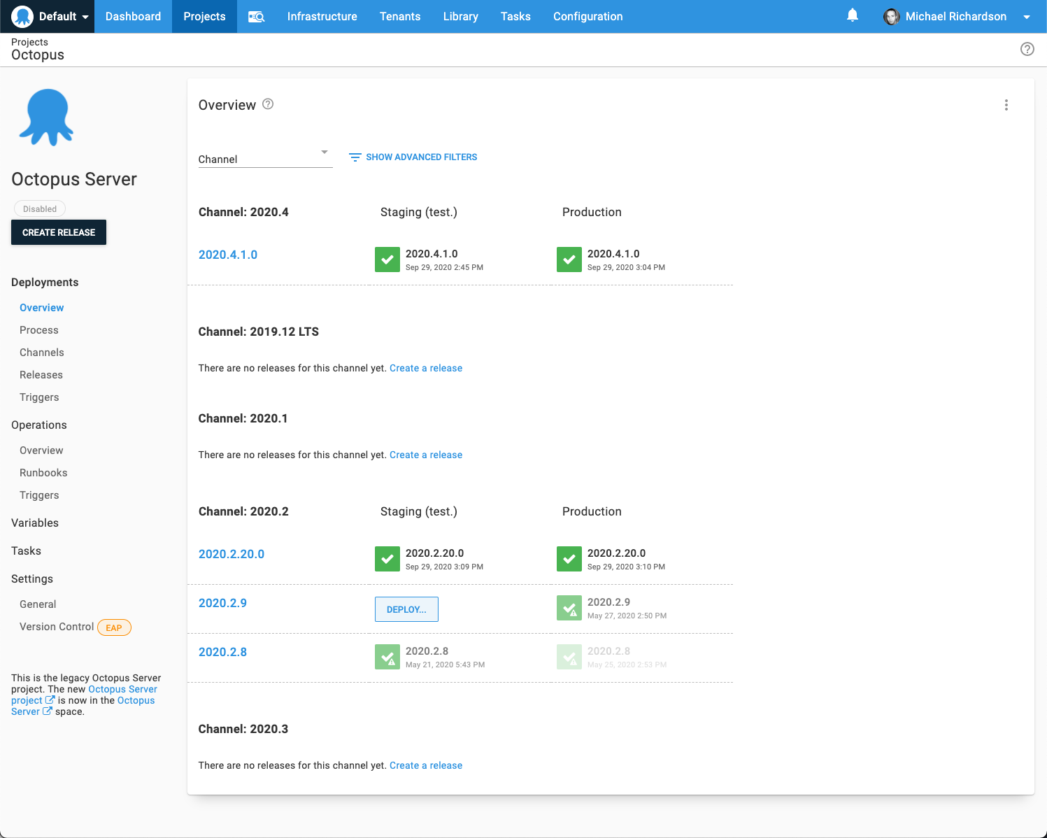 Discrete channel releases on dashboard