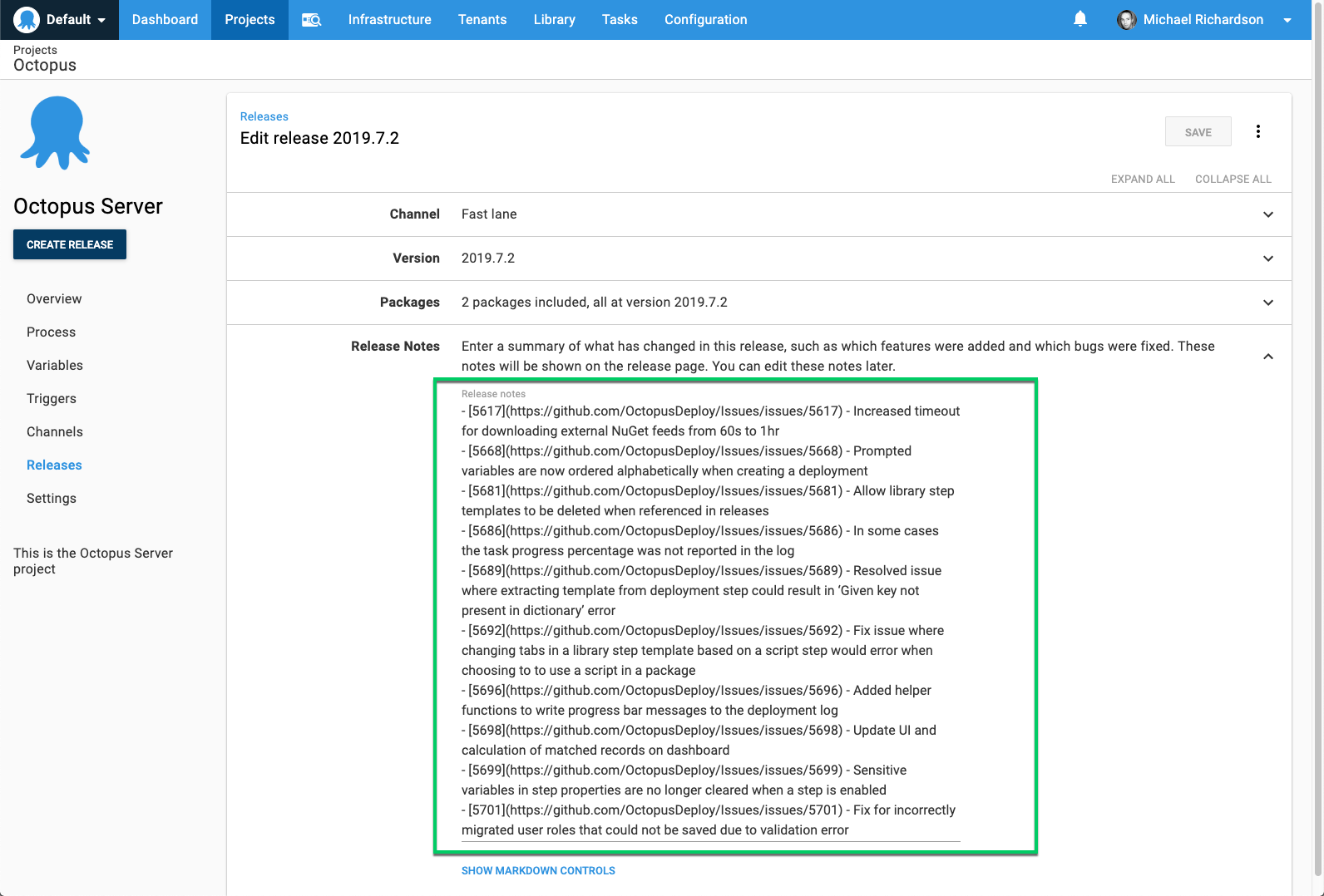Editing release notes