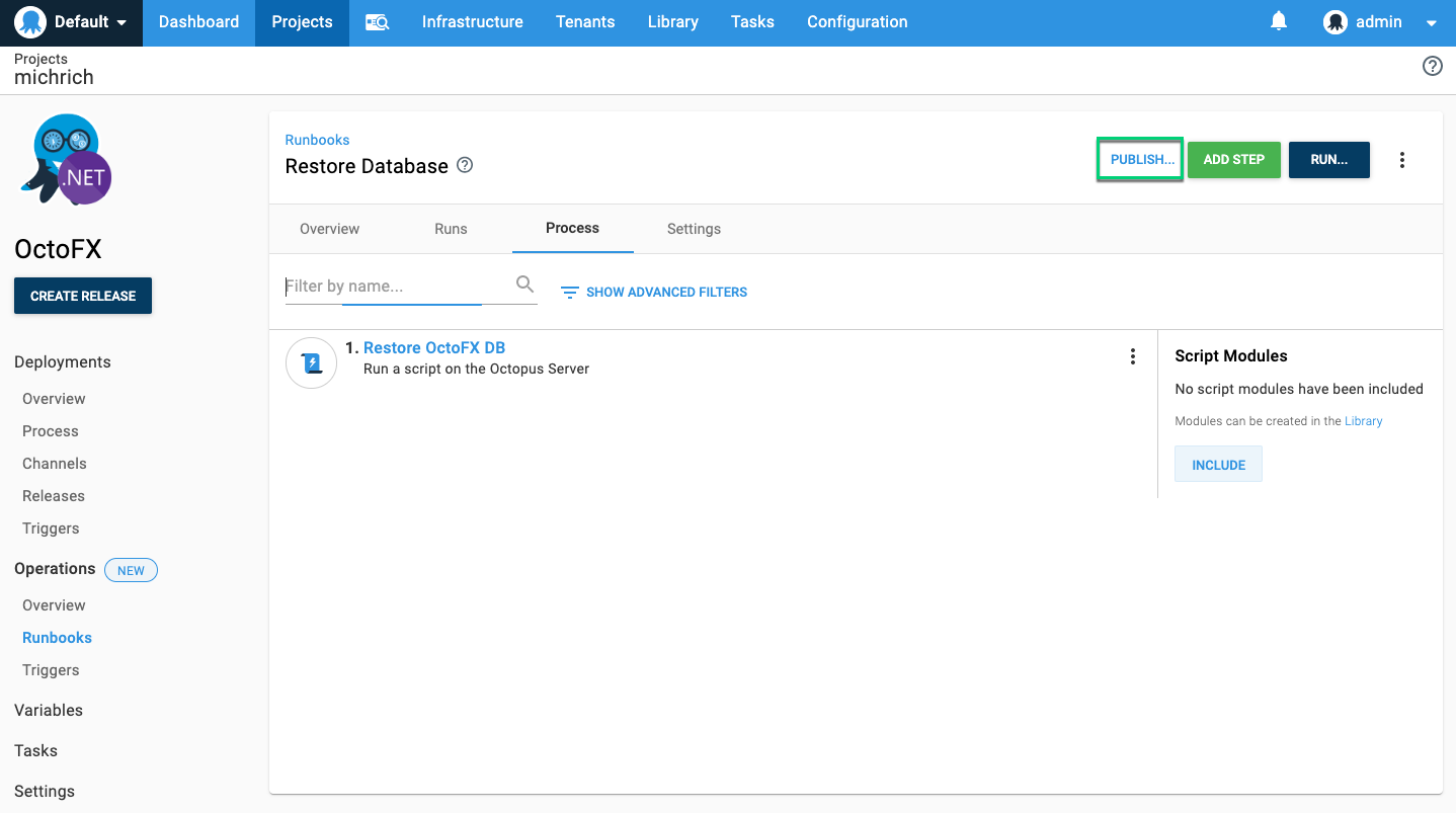 Publish runbook from process page