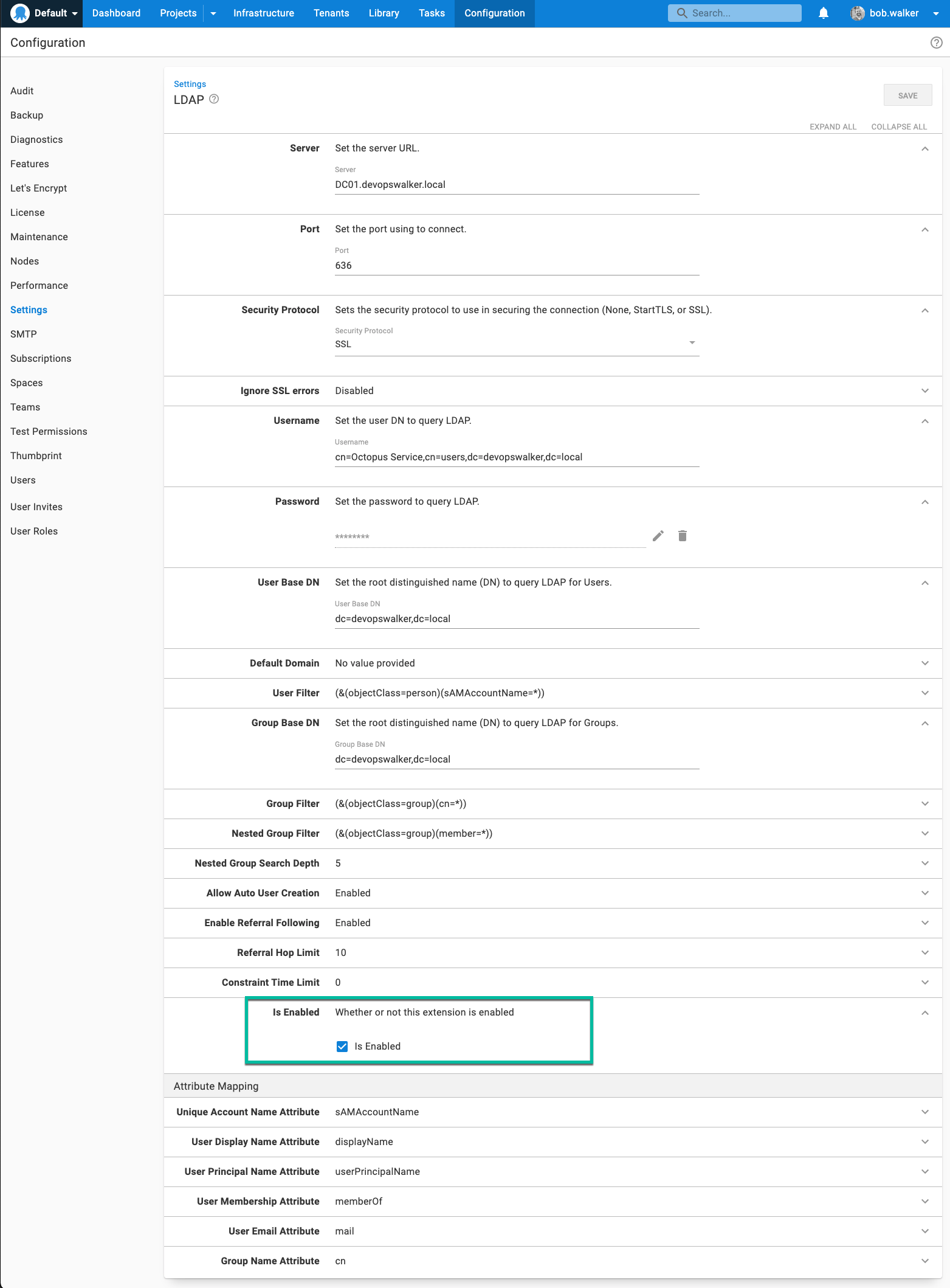 basic configuration for LDAP authentication provider