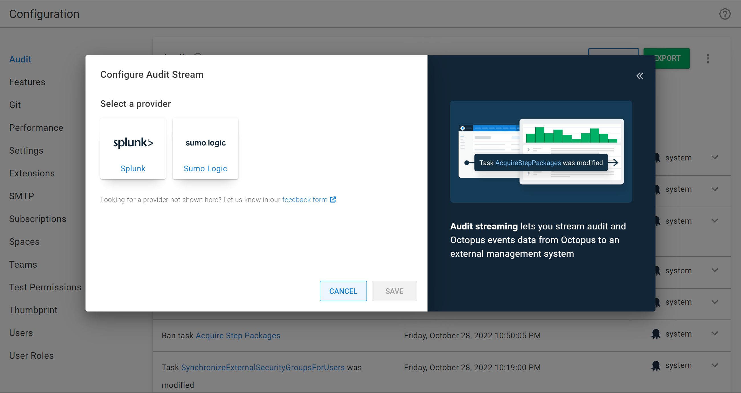 Audit Stream Configure Dialog