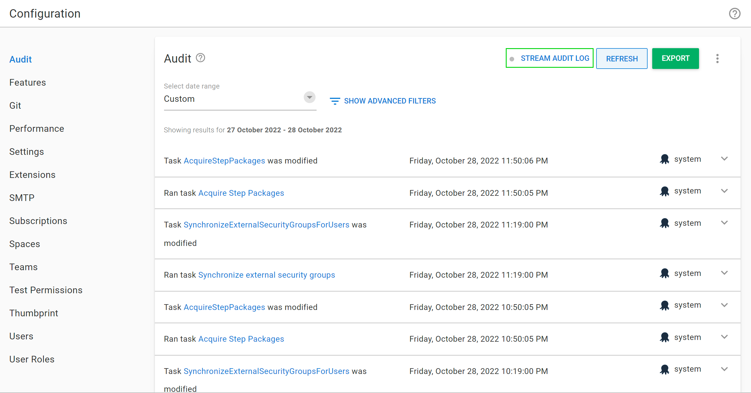 Audit Stream Not Configured
